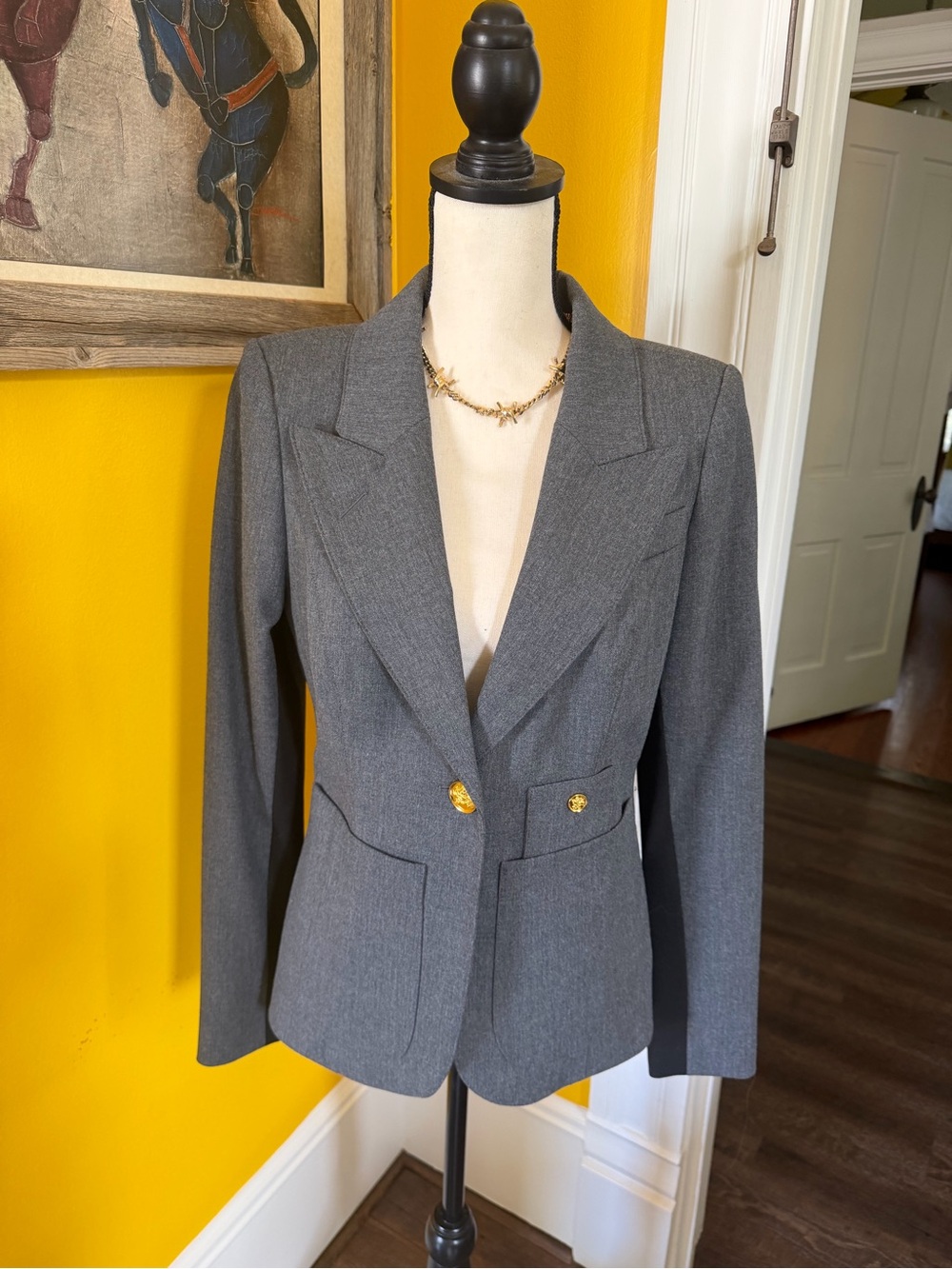 Smythe Gray Tailored Blazer with Gold Buttons